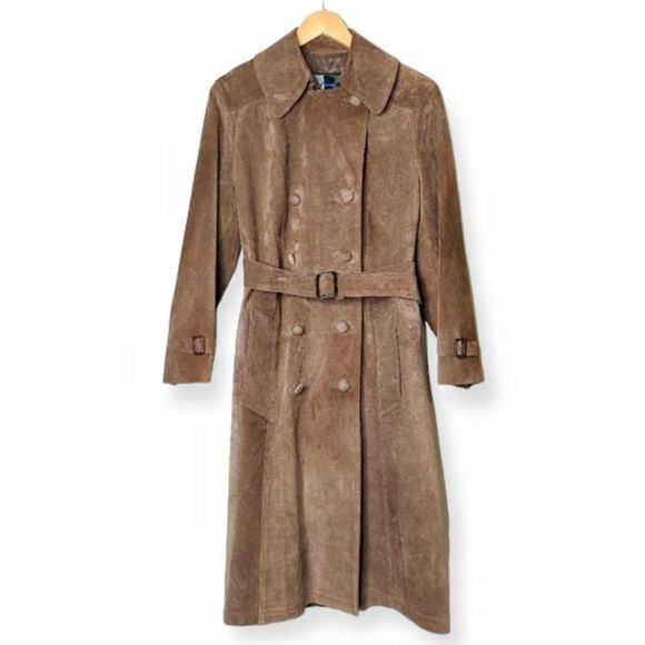 Vintage Jackets & Blazers - Vintage Suede Leather Double Breasted Trench Coat Breier of Amsterdam